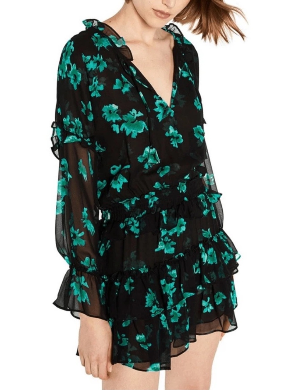 Misa Los Angeles Lolita Floral Mini Dress Black Emerald Green XS